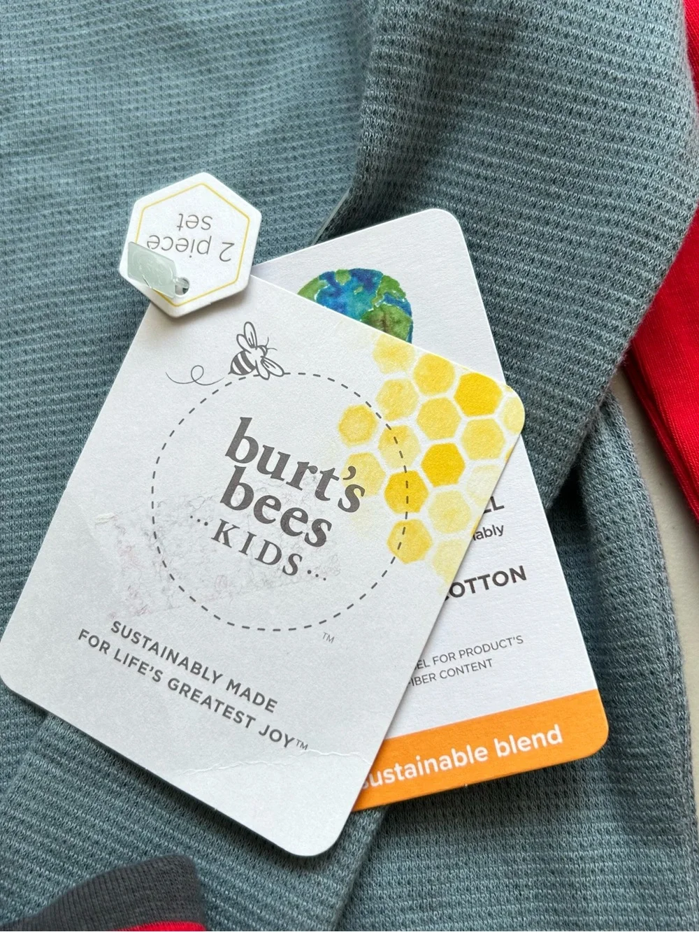 Carters Burt’s Bees Boy 3PC Set Pullover T-Shirt Pajama Pants Size 3T  Red Gray